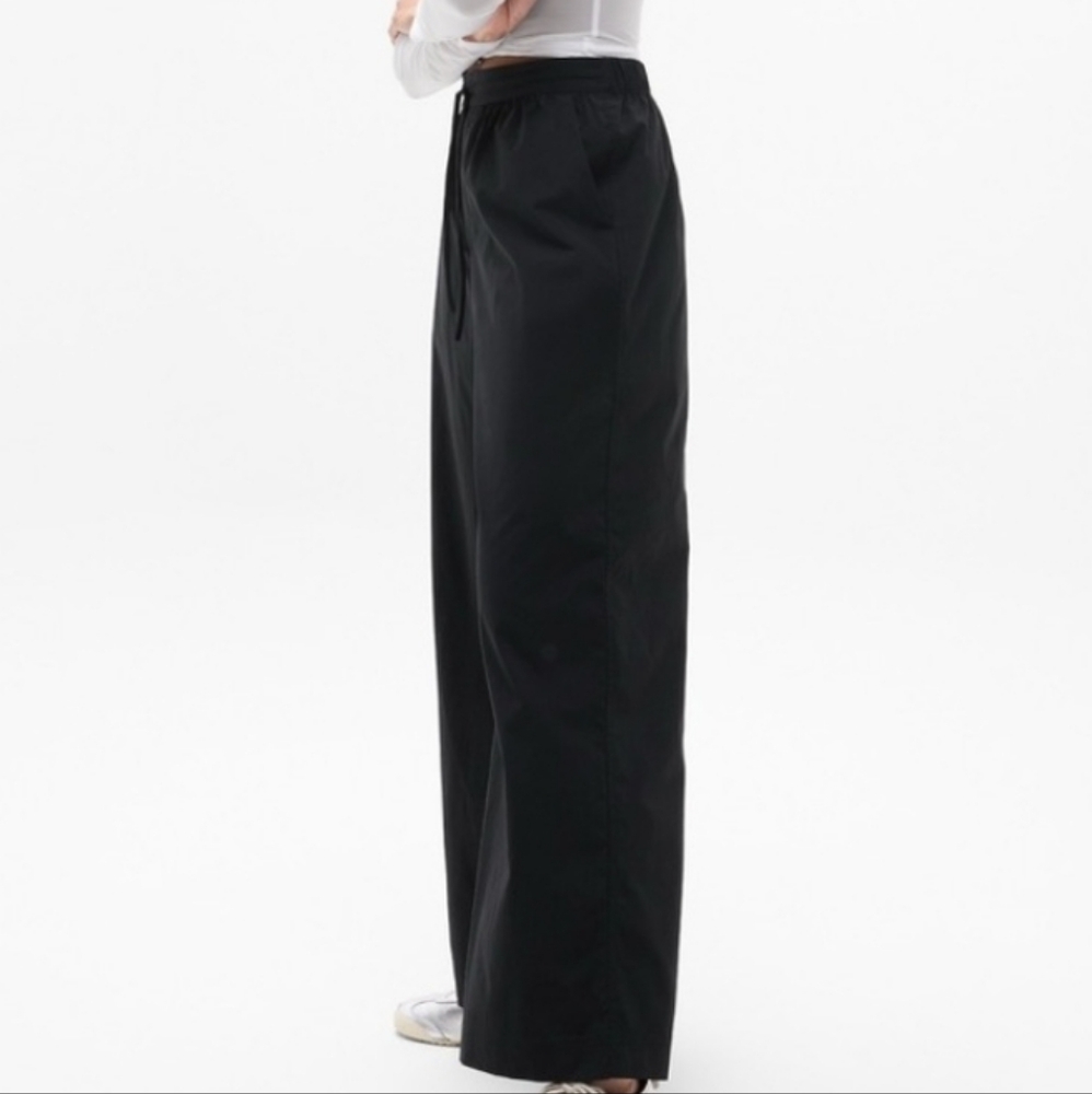 Athleta Drift Poplin Pants Black Back Elastic Waist Wide Leg Drawstring Size M. - Picture 3 of 12